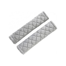 Emniyet Kemeri Nakışlı Koltuk Kemer Pedi 2 Adet Gri Yumuşak Kumaş Voleur Kumaş