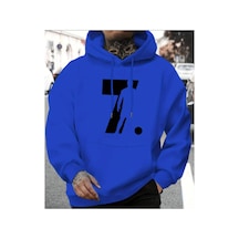 Herkesemoda Baskı Detaylı İçi Polarlı Kapüşonlu Sweatshirt Mavi