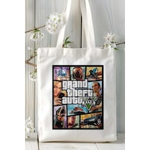 Art Hediye Grand Theft Auto Gta Oyun Baskılı Bez Çanta Omuz Çantası Kişiye Özel Model 8 Çok Renkli