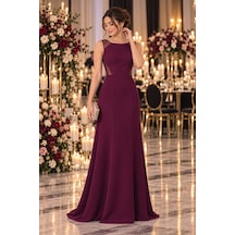 Gül&can Butik Mürdüm Rengi Fiyonklu Abiye Elbise Bordo