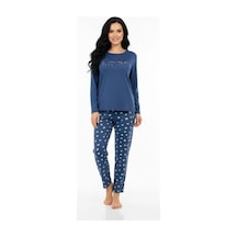 Pemilo Kadın 2000-18 Uzun Kol Likralı Pijama Takımı İndigo