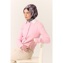 Silk Home İnce Pamuk Soft Eşarp Pastel Mor-siyah Desenli Kolay Şekil Alan 90x90 Çok Renkli