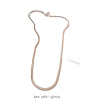 Kısa İtalyan Çelik Kolye-45 Cm - Gümüş Çok Renkli