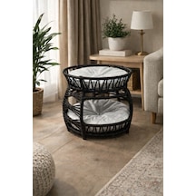 Galaxy Çift Katlı Kedi Yatağı Modern Rattan Tasarım, Yumuşak Minderli, İç Mekan Kedi Evi