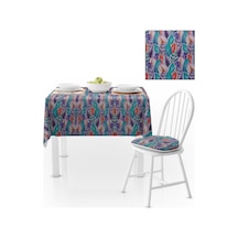 Sıralı Yaprak Desenli Mor Yeşil Dijital Baskılı Petek Dokuma Masa Örtüsü 140x220