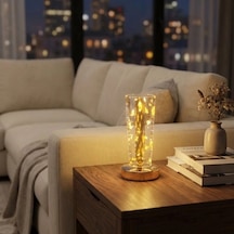 Silindirik Kristal Altın Toz Model Led Masa Lambası Gold Tabanlı, Dokunmatik, 3 Renk Işık Modlu, Ş Diğer