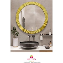 Afir Ahşap Gold Yuvarlak Ayna Işlemeli Duvar Banyo Aynası 69 Cm Gold