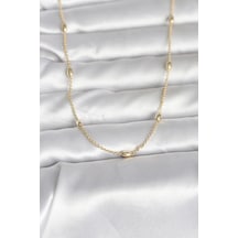 Cm 14k Gold Renk Damla Topçuk Model Zincirli 60 Cm Kadın Kolye Karışık Renk