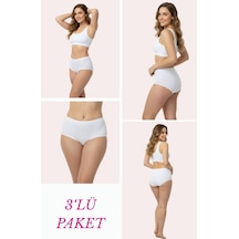 1018 Kadın Klasik Kesim Pamuklu Düz Bato Külot 3'lü Paket V5- Beyaz