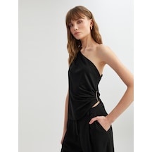 Koton Metal Aksesuarlı Drape Detaylı Kolsuz Viskon Karışımlı Tek Omuz Bluz Siyah 5sak10242ek Siyah