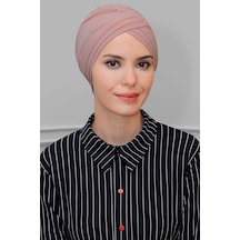 Hürrem Bone Pudra Pratik Hazır Geçmeli Tesettür Bone Sandy Kumaş Üç Çapraz 18 Pudra