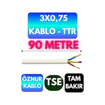 Öznur 3x0,75 Ttr Kablo Beyaz Metre Seçenekli - 90 Metre