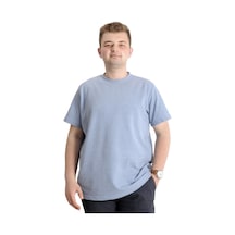 Mode Xl Büyük Beden Erkek T-Shirt Bisiklet Yaka Waffle 20033 Mavi 001