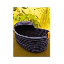Hasır Jüt Sepet Oval Kapaklı Organizer Düzenleyici 30x20x10 Cm Lacivert Lacivert