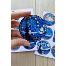 Kolbi Craft 12 Adet Vitray Van Gogh Sticker Seti Bullet Journal Laptop Termos Scrapbook Renkli Cam Yuvarlak Abanoz