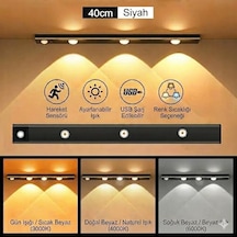 Akasya Sensörlü Şarjlı Kabin Altı Led Aydınlatma, Heroled 40cm Ultra Slim Siyah, 3 Farklı Işık Rengi Gün Işığı/ılık Beyaz/beyaz , Kademesiz Dimmerli, Mıknatıslı, Mutfak, Gardırop, Gece Lambası Açık Lacivert