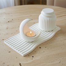 3'lü Hilal Ay Mumluk Ve Mücevher Saklama Kutusu Tealight 5cm Mum Hediyeli Premium Set