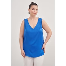 Myline Saten Pile Detay Bluz-1793 Mavi