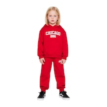 Ersefa Chicago 1886 Kapüşonlu Oversize Sweatshirt Ve Eşofman Altı Takımı Kırmızı