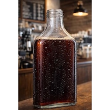 Afracam 200 Cc Kapaklı Cold Brew Şişesi 200 Ml Yassı Soğuk Kahve Cam Şişe 6 Adet Siyah Plastik