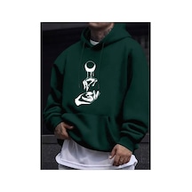 Medinenur Eşsiz Desen Kalın İçi Yumuşacık Sweatshirt Yeşil