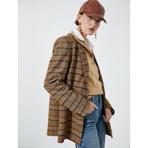 Koton Blazer Ceket Kruvaze Düğmeli Cep Detaylı Kahverengi Ekose 4wak50175uw 4WAK50175UW5C0 Kahverengi