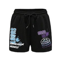 Tarzsokak Letter Graphic Drawstring Waist Şort Siyah