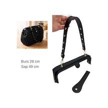 Çanta Aksesuar 28 Cm Lüks Model Çanta Seti Siyah Light Gold Metalli Diğer