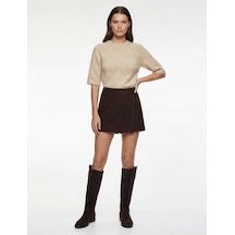 Koton Bisiklet Yaka Yarım Kollu Triko Oversize Kazak Bej 6wak90542ht Ekru