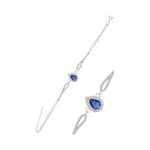 Gümüş Rodyumlu Safir Zirkon Taşlı Pırlanta Modeli Damla Bileklik