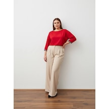 Pera Moda Büyük Beden Yakası Ve Kol Manşeti Taşlı Oversize Uzun Gömlek Kırmızı