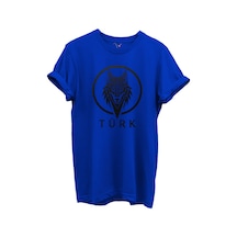 Kurt Ve Türk Özel Koleksiyon Serisi-6 Tasarım Baskılı %100 Pamuk T-shirt Saks Mavi