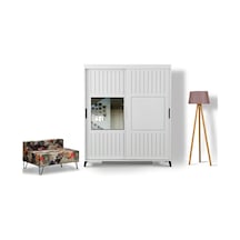 Pasifichome Huga Beyaz Gardırop & Yatak Odası Dolabı Sürgülü 160Cm/ 2 Kapaklı