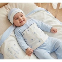 Zeynuko Erkek Bebek Ayıcık Nakışlı Pamuk 0-3 Ay 10'lu Yenidoğan Hastane Çıkışı Zıbın Seti Kutulu Mavi