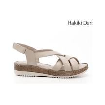 Gönderi(R) Gönderi R Bej Antik Cırt Bantlı Dolgu Topuk Hakiki Deri Sandalet Bej