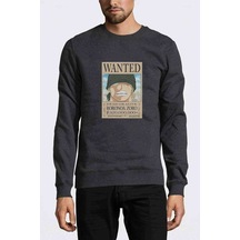 Anime One Punch Man Wanted Baskılı Füme Erkek Örme Sweatshirt