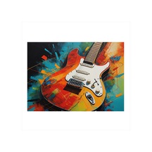 Renk Patlaması Ve Gitar Model Ahşap Tablo