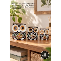 10 Adet Ahşap 3'lü Baykuş Seti Ahşap Figür, Mini Dekorasyon Aksesuarı, 7-8-10 Cm Ölçüler, Baykuş Figürin, Owl Figurine