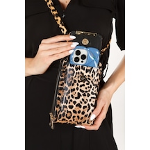 Newish Polo Kadın Leopar Süet Bella Telefonluk Cüzdan El Ve Omuz Çantası New283 Leopar Kahverengi