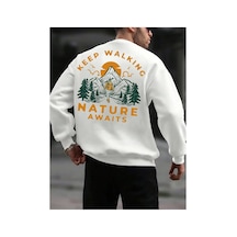 Tarzsokak Mountain & Slogan Graphic Drop Shoulder Sweatshirt Beyaz