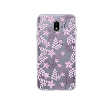 Samsung Galaxy Uyumlu J4 Kapak Floral Pudra Tasarımlı Şeffaf Silikon Kılıf
