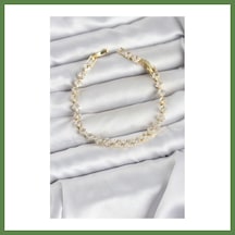 Bezos Kare Zirkon Taşlı Gold Renk Pirinç Su Yolu Kadın Bileklik Hb006
