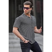 Madmext Siyah Çizgili Kısa Kollu Erkek Gömlek 6703 Siyah
