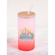 Sandal Baskılı 600 Ml Cam Matara- Su Matarası, Suluk Matara, Cam Pipetli Matara Kırmızı