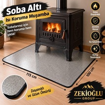 Siyah Nokta Dikili Soba Altı Muşamba 100 X 115 Cm Isı Koruyucu Soba Altı Örtüsü
