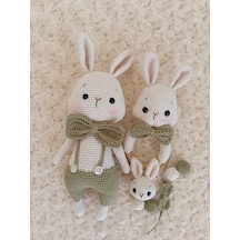 El Yapımı Amigurumi Tavşan Erkek Yeni Doğan Bebek Seti / Kişiye Özel Emzik Zincirine İsim Yazılır / Diş Kaşıyıcı / Hediyelik/