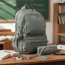 Duomino Krinkıl Suya Dayanıklı Büyük Boy Klinkır Sırt Çantası 15,6 Laptop Okul Çantası Kalemlik Takım Çanta Gri