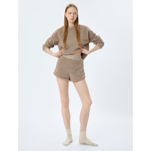Koton Beli Lastikli Peluş Mini Şort Pijama Altı Vizon 5wlk80053mk Vizon