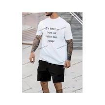 Legnd Erkek Örme Yuvarlak Yaka Kısa Kollu Sloganlı T-shirt Ve Şort Takım Siyah