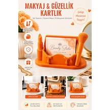 Makyaj Temalı Kartvizitlik Ruj Ve Fırça Detaylı 3d Baskı Masaüstü Kartlık - Turuncu